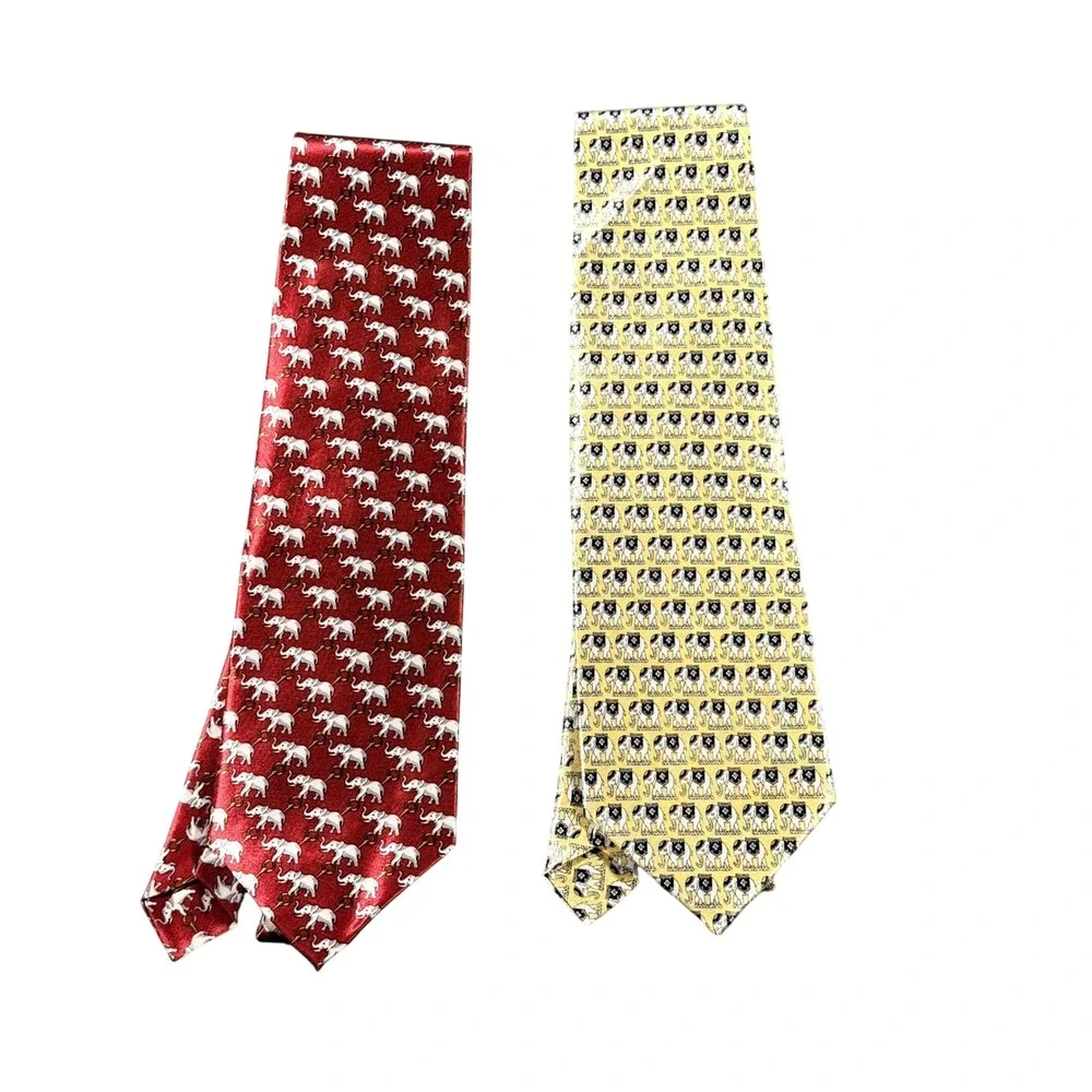 Emory Morsberger Republican Elephant Tie‎ Set Red Yellow GOP 2 Pack Boxed